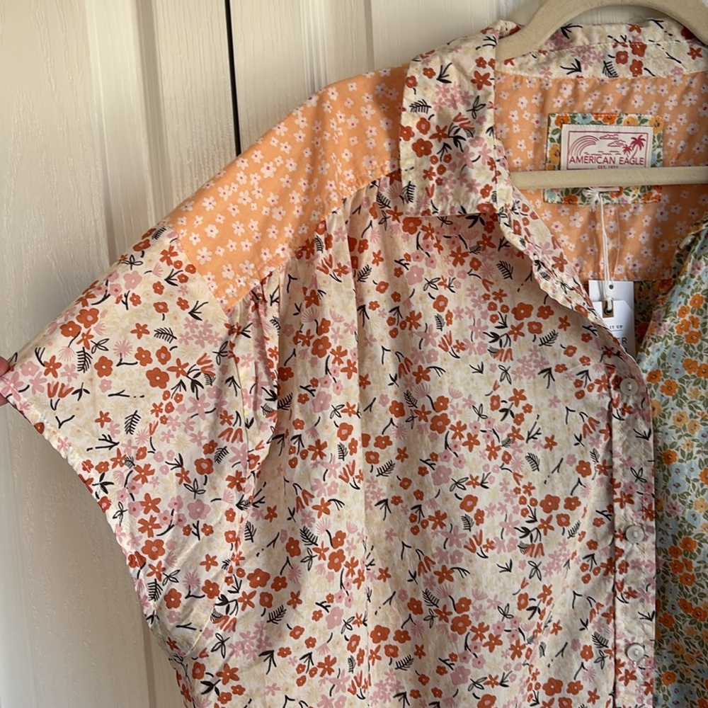 American Eagle Mixed Print Floral Patchwork Butto… - image 2